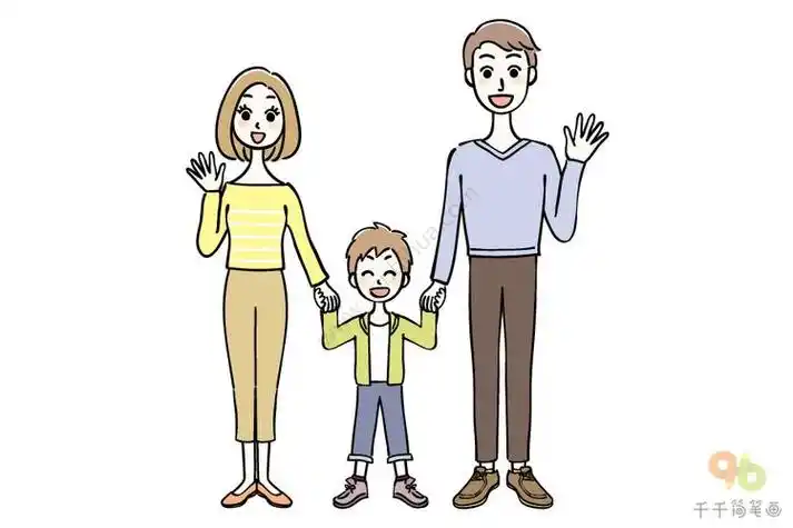 一家三口在一起的简笔画