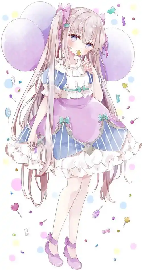 月夜的双马尾少女插画图片