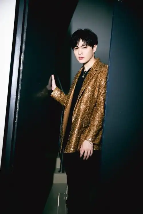 尤长靖金色闪片外套