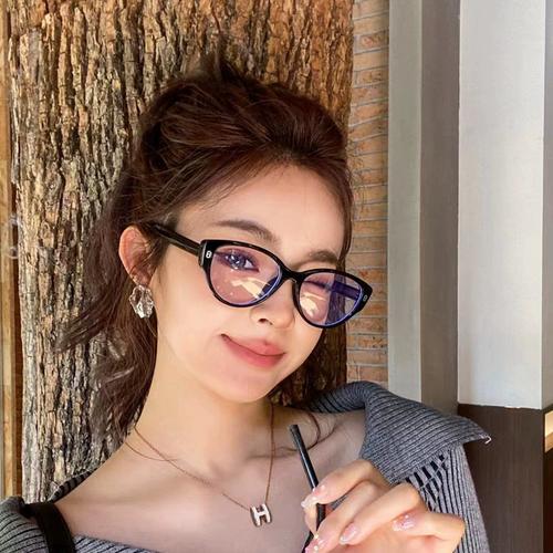 新款复古猫眼tr框眼镜女早八素颜神器圆脸菱形脸防蓝光近视眼镜框