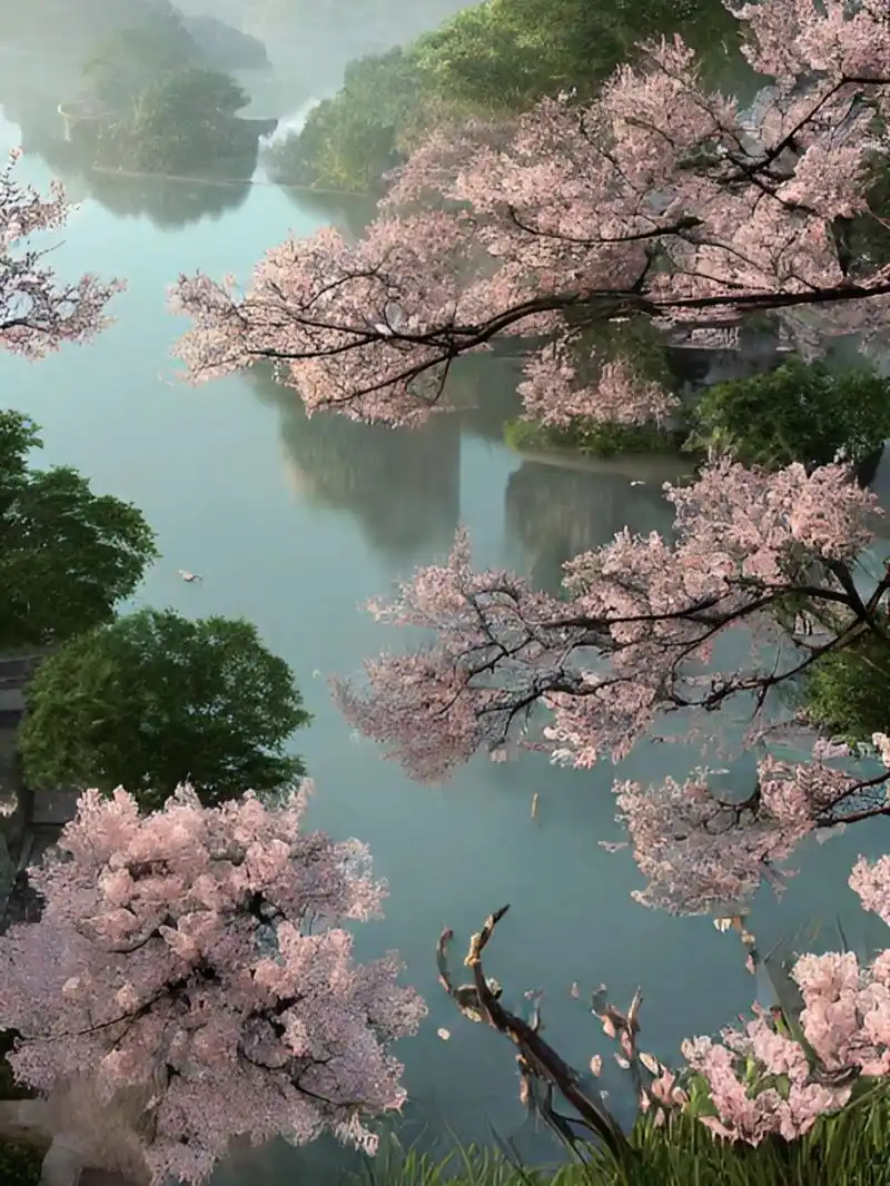 让人心静的国风壁纸|桃花仙岛 乌篷船,油纸伞, 我们就这样在桃花岛间