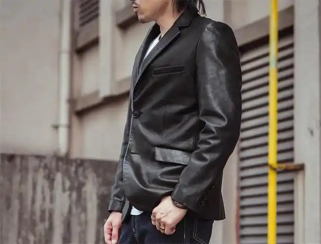 hdk海觉植鞣山羊皮水洗西装修身皮衣无间道梁朝伟皮衣