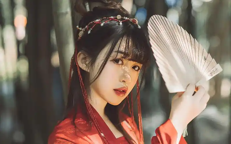 古风汉服绝色美女竹林写真图片桌面壁纸