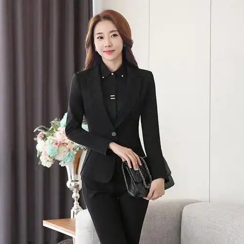 秋冬职业装女装套装气质修身长裤西装套裤女白领正装工作服套裙