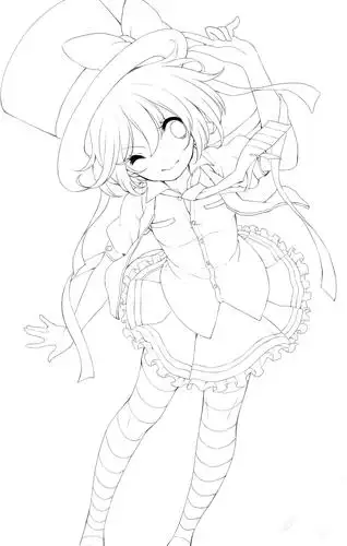 人物线稿黑白动漫素材手绘插画绘画