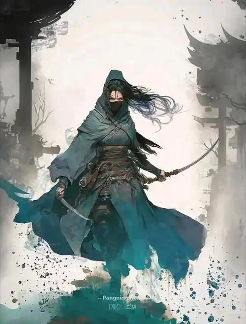 画师胖宁忙烟雨江湖水墨风武侠插画欣赏