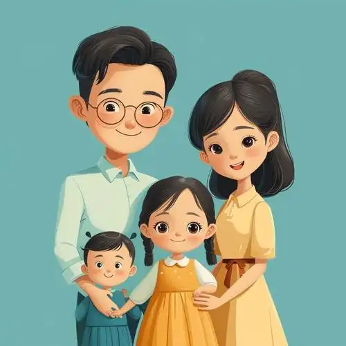 亲子头像|2024一家四口兄妹|亲子照卡通插画