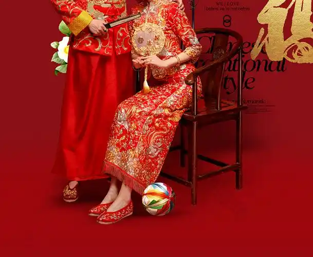 中式婚纱摄影婚庆红色喜庆结婚主题婚礼海报图片