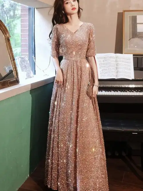 主持人宴会晚礼服2021新款大合唱团演出服女长裙气质高端小众轻奢