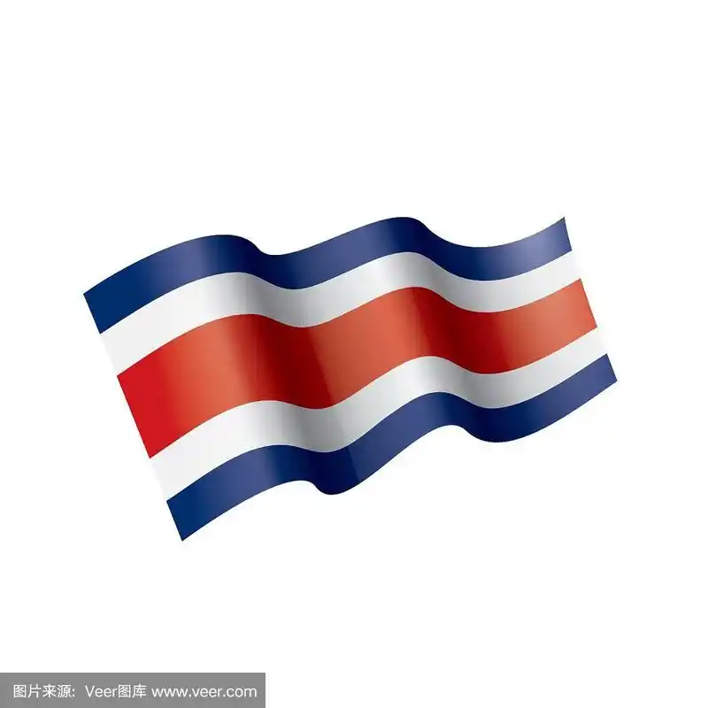 哥斯达黎加国旗,矢量插图在白色的背景