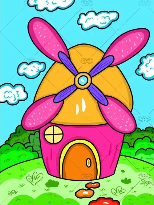 少儿美术附线稿儿童画房子创意美术