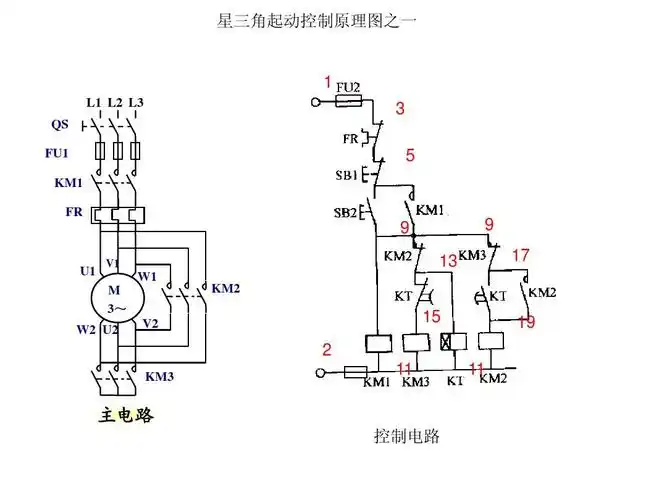 接触器继电器 三相异步电动机控制电路 星三角降压启动原理 线路保护