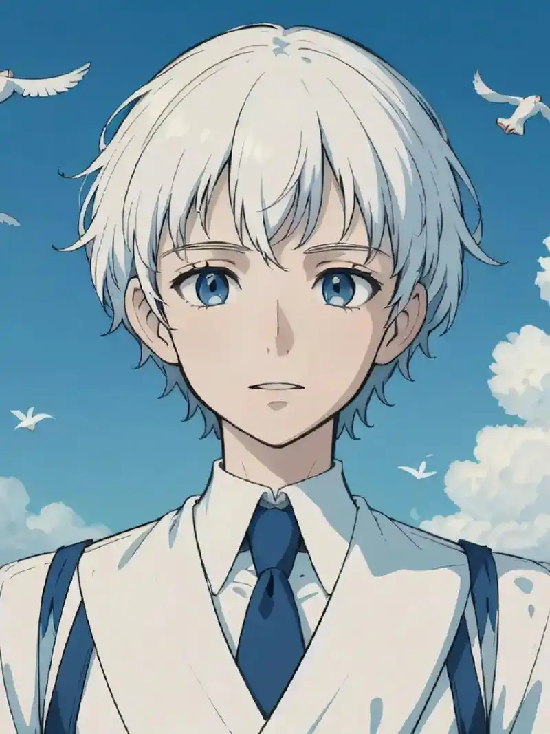 勇敢自由的吉卜力白发少年 #插画