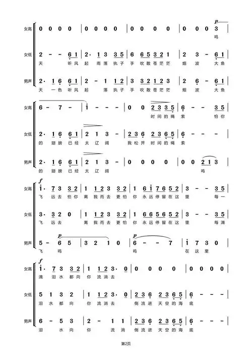 大鱼(三声部无伴奏)简谱 - 曲谱歌词网
