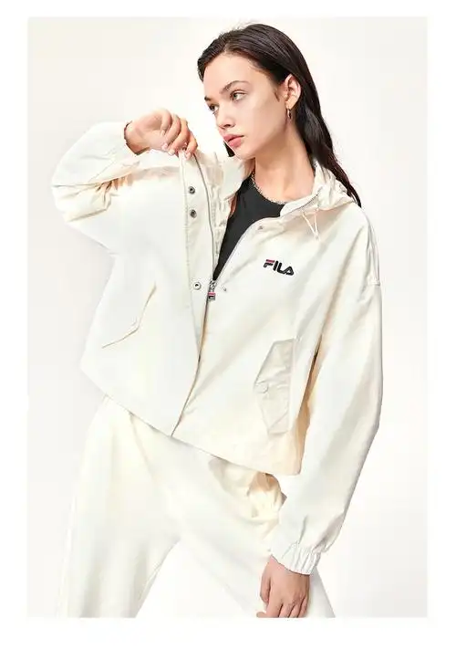 倪妮同款fila斐乐官方女子梭织上衣摩登时尚梭织收口外套连帽开衫女装