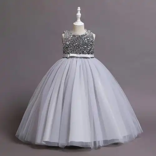 公主裙春夏女童连衣裙儿童长裙紫色闪亮蓬蓬裙生日表演晚礼服已售57