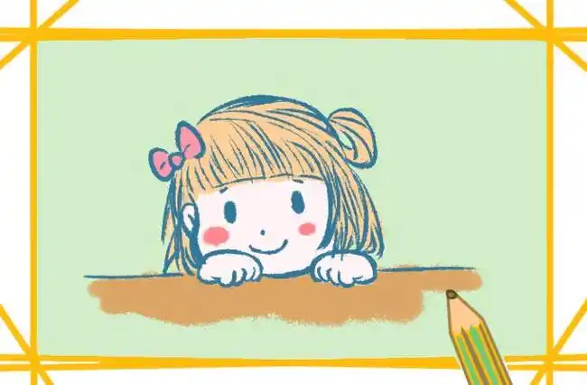 趴在窗边的小女孩简笔画