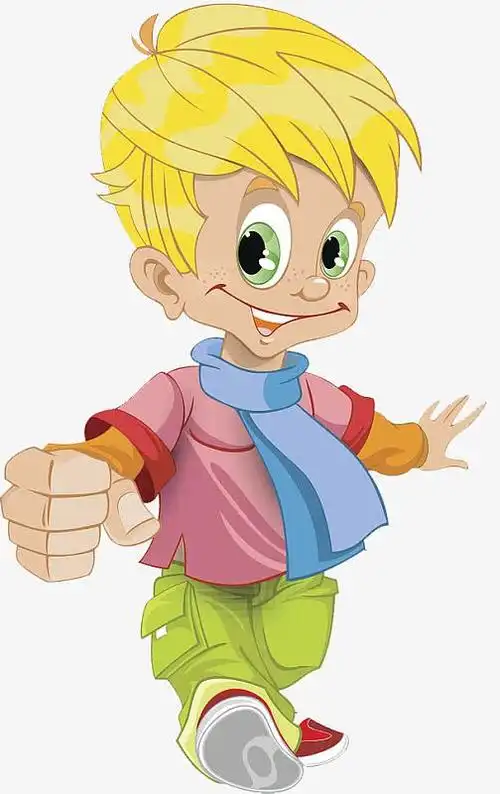 可爱卡通人物走路的小男孩