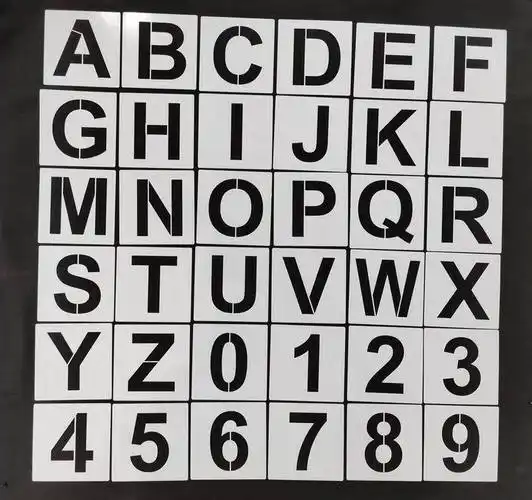 跨境专供36件套英文字母数字喷绘模板62件字母镂空墙绘绘画装饰模