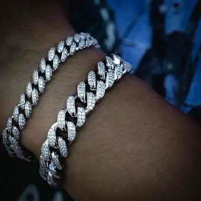 stars密镶8mm微型古巴手链满钻18k白金个性简约hiphop时尚珠宝