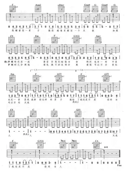 那英《 梦醒了》吉他谱 c调简单版 吉他谱