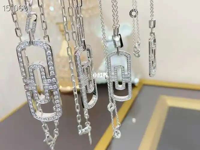 宝格丽18k金满钻回形针项链