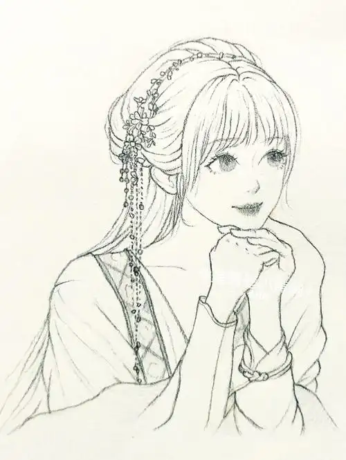 浅画一下轻喷#手绘教程  #少女线稿  #画画的日常  #线稿  #古风线稿