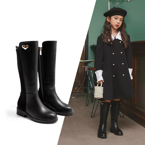 新品优惠券3元女童靴子中大童高筒皮靴2022新款秋冬长