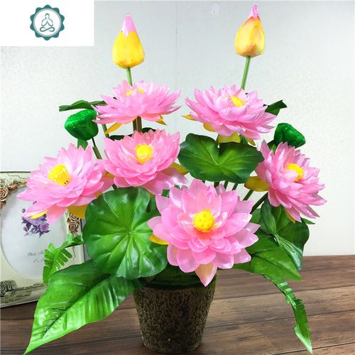 假荷花塑料假花绢花小盆栽家居装饰摆件 封后 荷花大红大钱袋盆