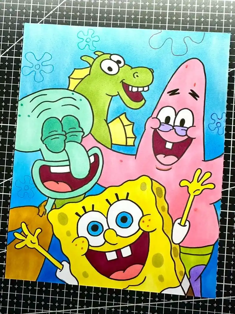 给大家分享海绵宝宝简笔画 卡通画 绘画教程过程～#海绵宝宝 - 抖音