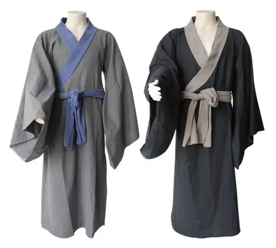 魏晋风古装广袖汉服交领大袖演出服三国演义水浒传服装古代衣服男蓝色