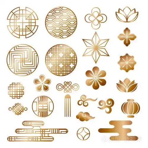 传统韩国日本中式风格图案装饰元素向量集, 网页背景亚洲人设计符号