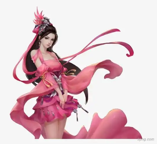 卡通粉衣美女png素材透明免抠图片-卡通手绘