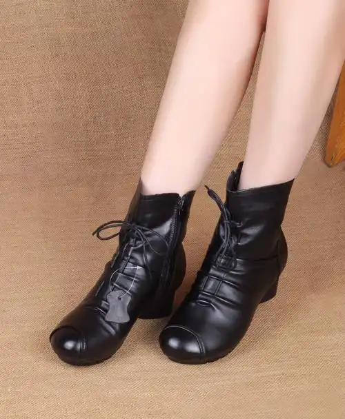 2019新款民族风真皮防水台女短靴复古牛皮单靴个性妈妈女鞋爱达森-mc