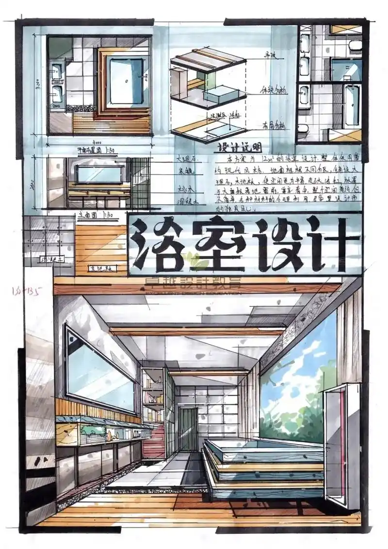 室内设计手绘 #马克笔手绘 #考研快题 #环艺考研 #室内 - 抖音