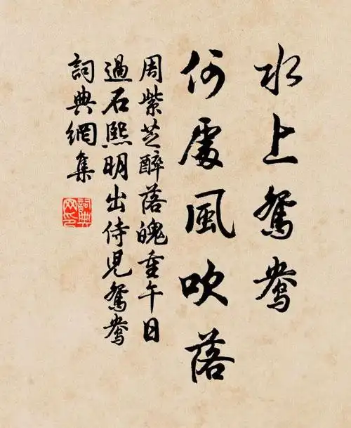 周紫芝水上鸳鸯,何处风吹落书法作品欣赏