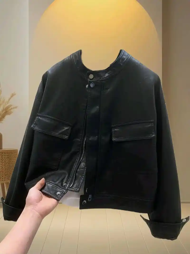 这款春季新款休闲小皮衣外套女宽松显瘦机车服时尚短