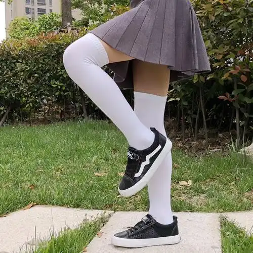 春秋季儿童长筒袜纯棉半高筒学生校服袜男童中筒袜女童过膝长袜子白色