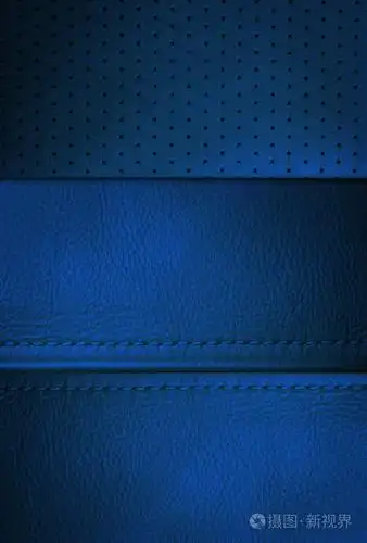 深蓝色皮革样品与缝合, 皮革纹理背景