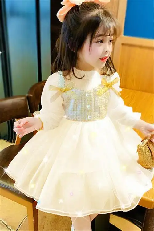 女童小香风网纱连衣裙公主裙宝宝春秋装小童洋气长袖仙女裙礼服裙