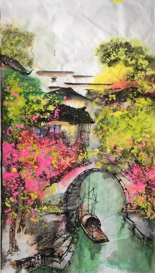 从此迷恋上了婉约秀美的江南水乡古镇,驻足写生创作了一批油画,越是深