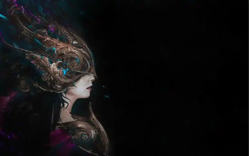 首页 梦幻女孩 幻想女孩侧视图,面具,黑色背景 壁纸 / 1680x1050 壁纸