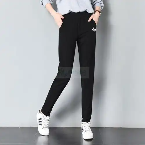 春夏新款女裤子宽松运动裤女休闲舒适纯棉长裤松紧腰系带简约裤子