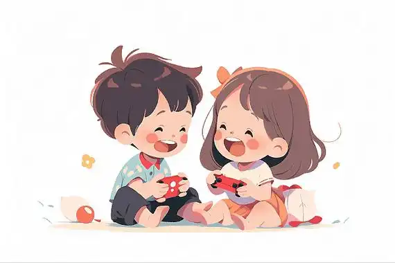 小男孩和小女孩开心的玩玩具卡通ai元素