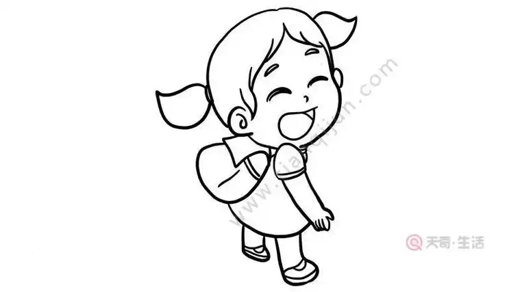 小女孩涂粉简笔画