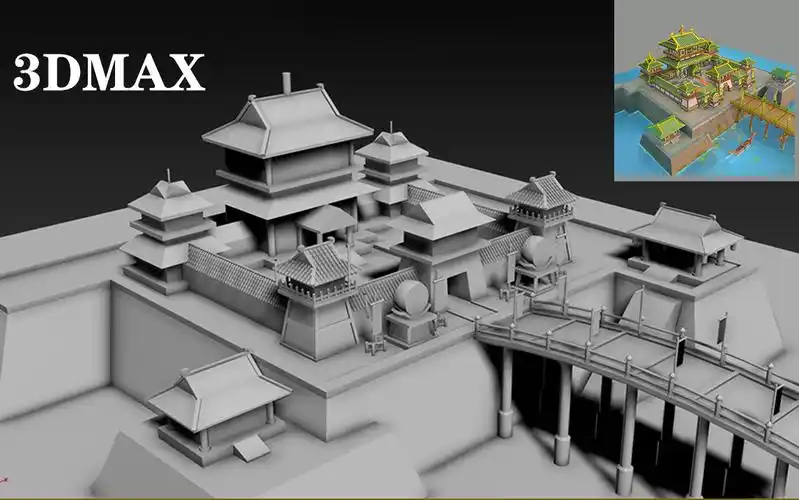 【3dmax建模】古风建筑场景模型制作,3dmax场景建模结构思路讲解,大型