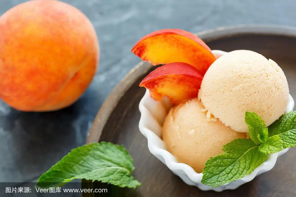 桃,白色,碗,桃子冰淇淋,切片食物
