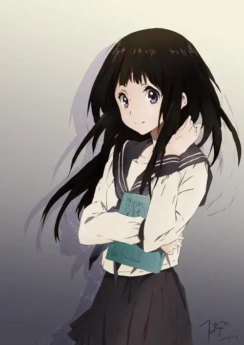 日本京都推理动漫电视《冰菓》千反田爱瑠的插画壁纸,典型日漫风