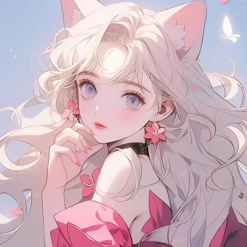 女生动漫头像系列41|花丛中的猫耳少女93 有点像喜欢花花的貌美猫妖