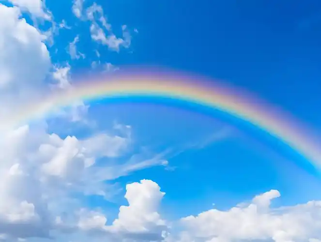 蓝天白云明亮背景弯弯的七色彩虹壁纸幸运美好心情好